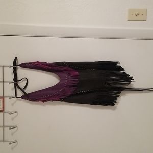 Milwakee Leather Black and Purple Genuine Leather Biker Halter Top. Size Large